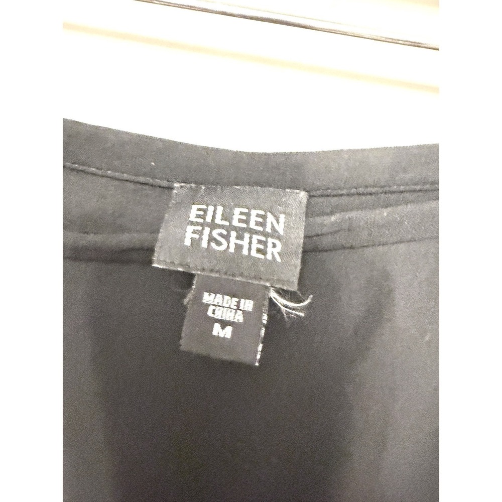 Eileen Fisher 100% Silk Black Wide Leg Cropped Trousers Side Zip Pants Size M - Picture 5 of 13
